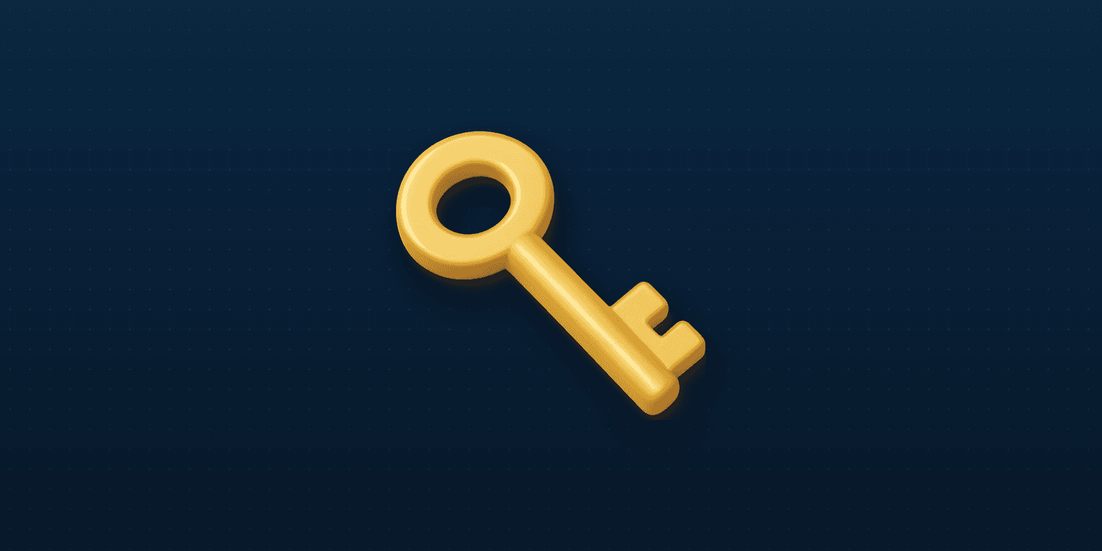 A 3D illustration of a gold key on a dark navy background.